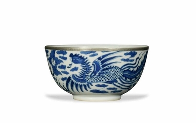 Chinese Blue and White Dragon Bowl, 19th Century