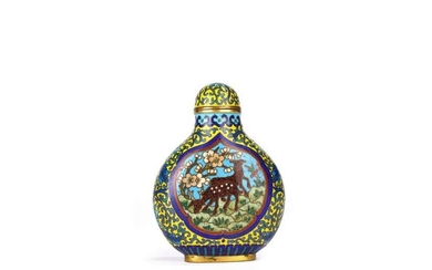 Chinese Cloisonne Enamel 'Deer & Crane' Snuff Bottle