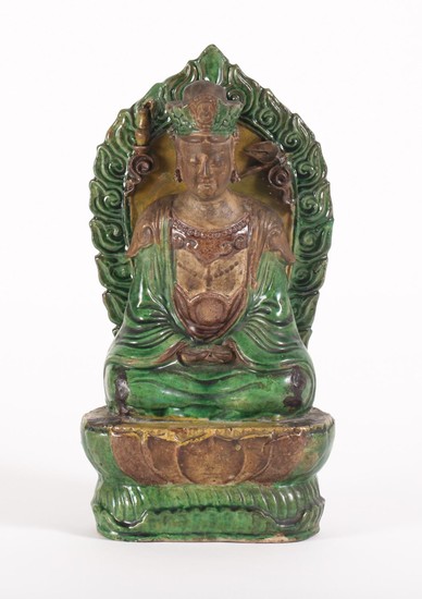 Chinese Green Glazed Pottery Seated Buddhist Figure, 17th/18th Century A5WAC