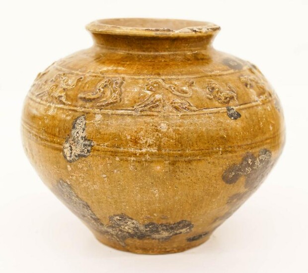 Chinese Han Glazed Pottery Jar 5''x5.5''. An ancient