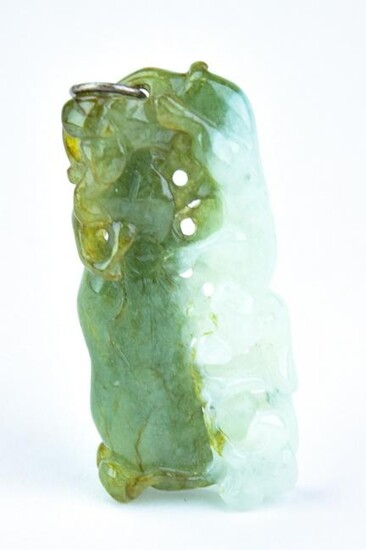 Chinese Hand Carved 2 Tone Jade Necklace Pendant