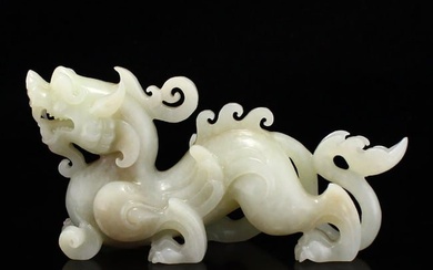 Chinese Hetian Jade Carved Fortune Dragon Statue