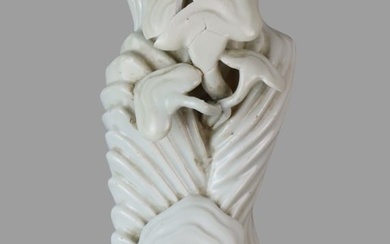Chinese Reishi Blanc De Chine Porcelain Wall Vase by Zeng Liang