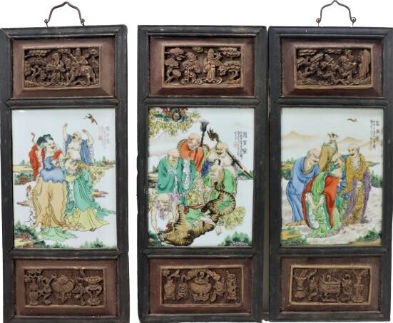 Chinese Set of 3 Paintings on Porcelain, Signed