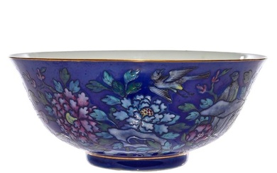 Chinese famille rose blue ground bowl