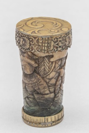 Chinese seal carved in bone with scene of...