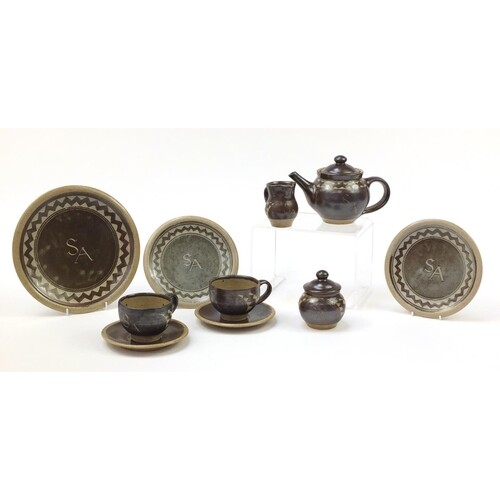 Chris Lewis South Heighton studio pottery tea for two includ...