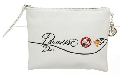Christian Dior White Leather Paradise Zip Pouch Wallet