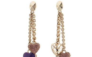 Christian Dior, a pair of multi-chain heart drop earrings, f...