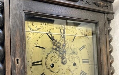 Clocks: 20th cent. 8 day oak longcase, brass dial,...