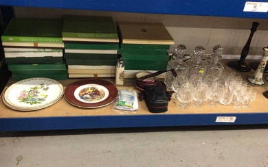 Collection of 16 Masons Ironstone Christmas plates, together with other china, glassware, reading lights and a camera