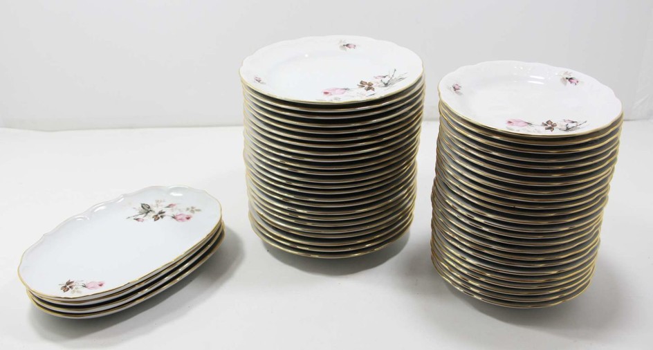 Collection of German Porcelain Plates Decorated with a Rose Pattern
