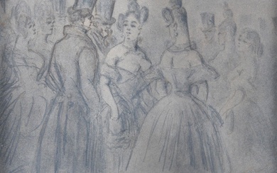 Constantin GUYS (1802 - 1892), attribué à. "Dandy et élégantes". Mine de plomb sur papier....