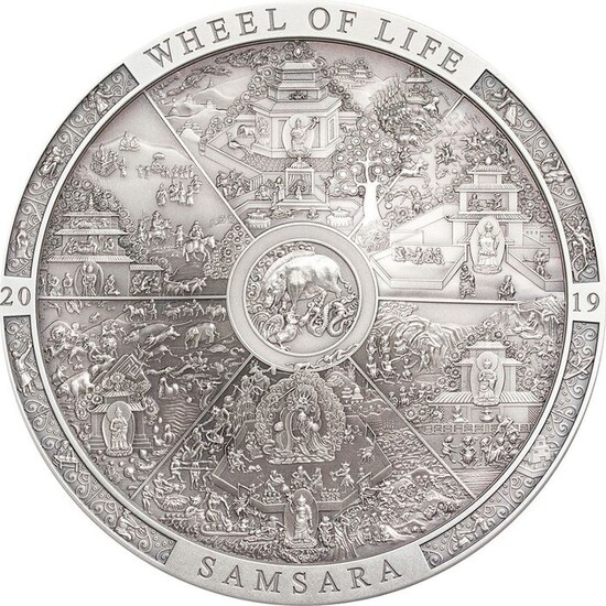 Cook Islands - 20 Dollar- 2019 - "SAMSARA WHEEL OF LIFE" - Calendario - Archeology Symbolism - 3 Oz - Silver