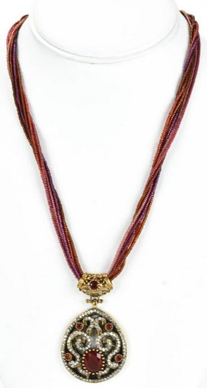 Costume Jewelry Faux Diamond & Faux Ruby Necklace