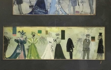 Costume designs for The Importance of Being Earnest, framed watercolour, indistinctly signed