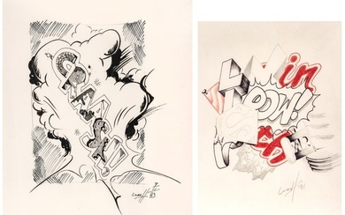Crash (American, B. 1961) Ink, Graphite And Mixed Media on Paper, 1983-91, "Untitled", Group of Two