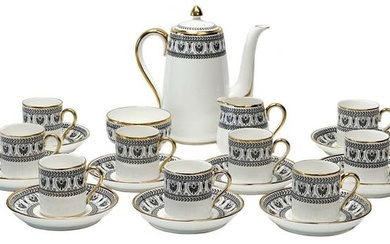 Crown Staffordshire England Porcelain Demitasse Coffee Set for 9 Black Victoria