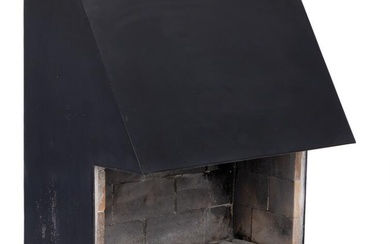 “Cubus no. 1”. Wall mounted black-lacquered iron fireplace, inside with flame proof...