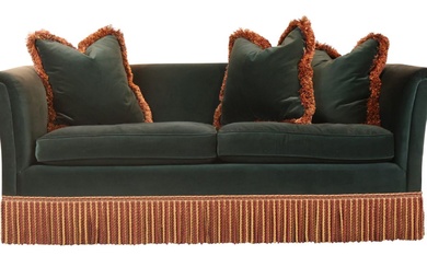 Custom Contemporary Green Velvet Upholstered Love Seat