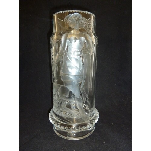 Czechoslovakian Glass - a large stepped glass vase engraved ...