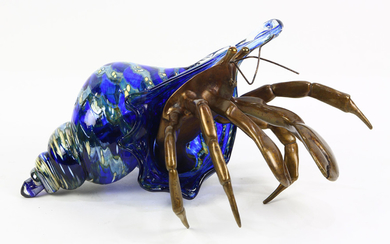 Dale Evers patinated bronze and glass figural sculpture of a hermit crab