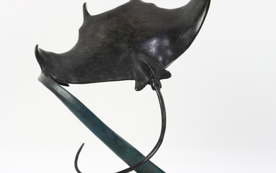 Dale Evers patinated bronze figural sculpture of a sting ray