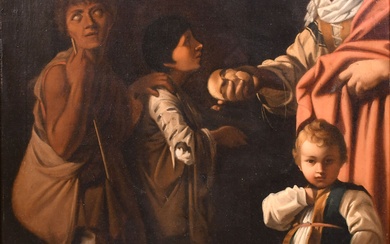 D'après Bartolomeo Schedoni (1578-1615) Italien. La Charité de Sainte Elisabeth de Hongrie, Huile sur toile,...