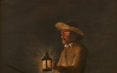 David TENIERS Bruxelles, 1610 - 1690Veilleur de nuit au clair de luneHuile sur panneauMonogrammé en...