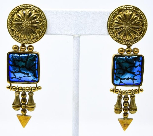 Deirdre Featherstone 18k Gold & Art Glass Earrings