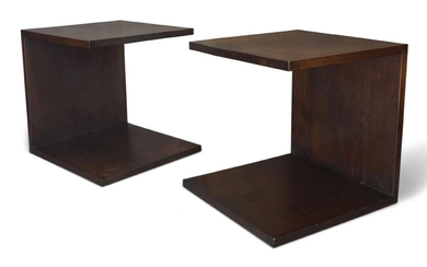 Designer Unknown, a pair of modern bedside tables, late 20th century, stained hardwood, 70cm high, 68cm wide, 66cm deep