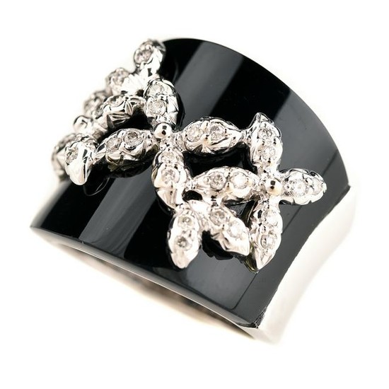 Diamond, Black Onyx, 18k White Gold Ring.