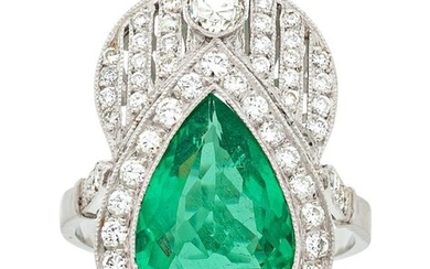 Diamond, Emerald, White Gold Ring Stones