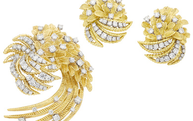 Diamond, Gold Jewelry Suite Stones: European and full-cut diamonds...