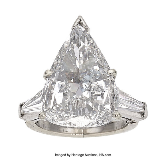 Diamond, Platinum, White Gold Ring Stones: Pear-shaped diamond weighing...