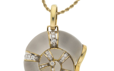 Diamond, Rock Crystal Quartz, Gold Pendant-Necklace Stones: Full-cut diamonds...