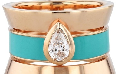 Diamond and Enamel 18K Rose Gold 3-Band Ring