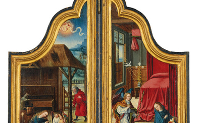 ÉCOLE FLAMANDE DU XVIe SIÈCLE, ENTOURAGE DE MARCELLUS COFFERMANS, La Nativité et l'Annonciation