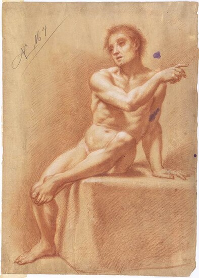 EMILIAN SCHOOL, 18th CENTURY Academic nude study Sanguine on paper,...
