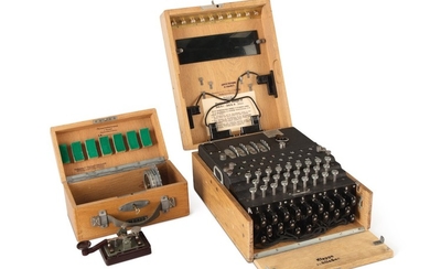 ENIGMA M4 | A FULLY OPERATIONAL FOUR-ROTOR ("M4") KRIEGSMARINE ENIGMA CIPHER MACHINE. BERLIN-WILMERSDORF, GERMANY, HEIMSOETH UND RINKE, 1942, SEIZED FROM THE BAUAUFSICHT DER KRIEGSMARINE IN TRONDHEIM, NORWAY, AFTER THE CAPITULATION OF NAZI FORCES...