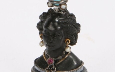 Early 20th Century figural fob seal, the carved seal in the form of a lady with a pearl and