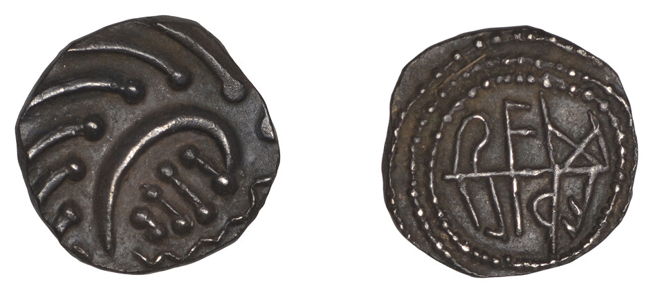 Early Anglo-Saxon Period, KINGS OF MERCIA, Æthelred?, Sceatta, Primary series E, ‘Æthilired’...