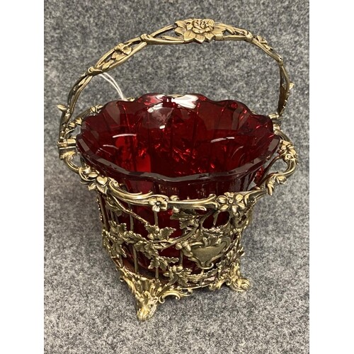 Early Victorian silver gilt sugar or sweetmeat basket, the w...