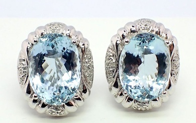 Earrings - 18 kt. White gold Aquamarine - Diamond