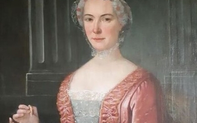 Ecole française du XVIIIe - Portrait de femme à l'oiseau