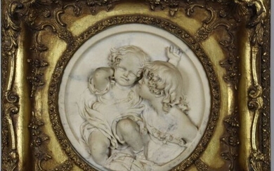 Edward William WYON (1811-1885), The calmady children, sculpture en marbre daté de 1848, dans un...