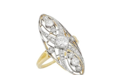 Edwardian Platinum-Topped Gold and Diamond Ring