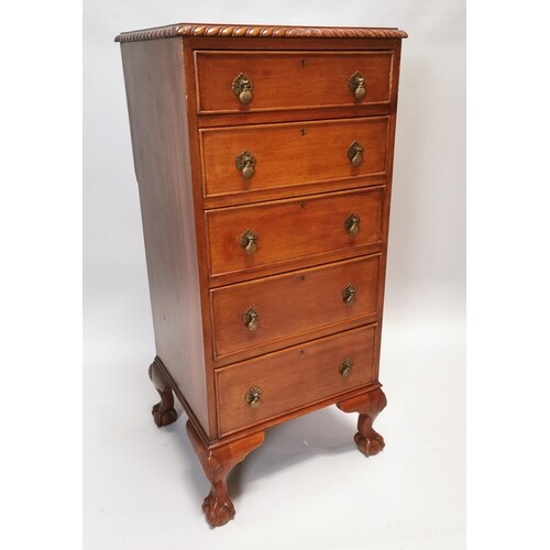 Edwardian mahogany tall boy chest with five graduated drawer...