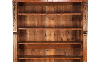 (-), Oak bookcase with decorated hood and rosewood...