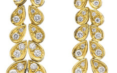 Emerald, Diamond, Gold Earrings Stones: Emerald beads; full-cut diamonds...